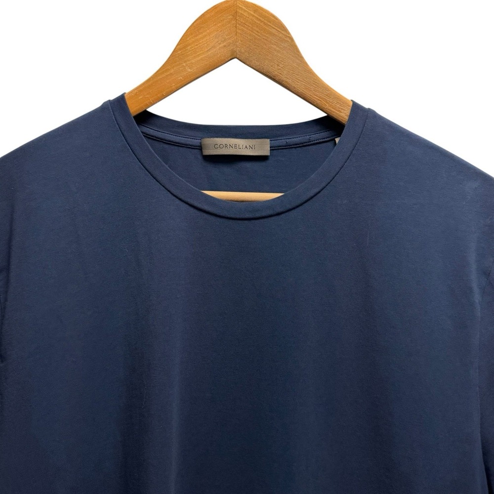 Corneliani Mens 52 Navy Blue Solid T-Shirt Logo Stretch Portugal Excellent